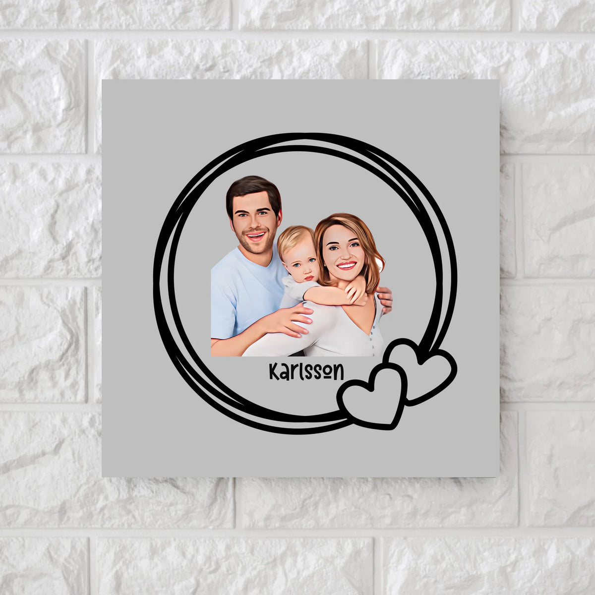 Memory family photo round hearts square canvas