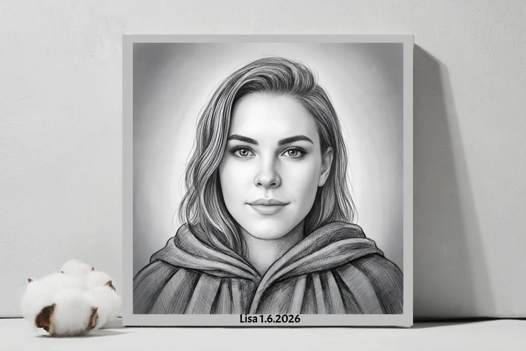 AI Pencil Portrait of a Woman - Square Canvas