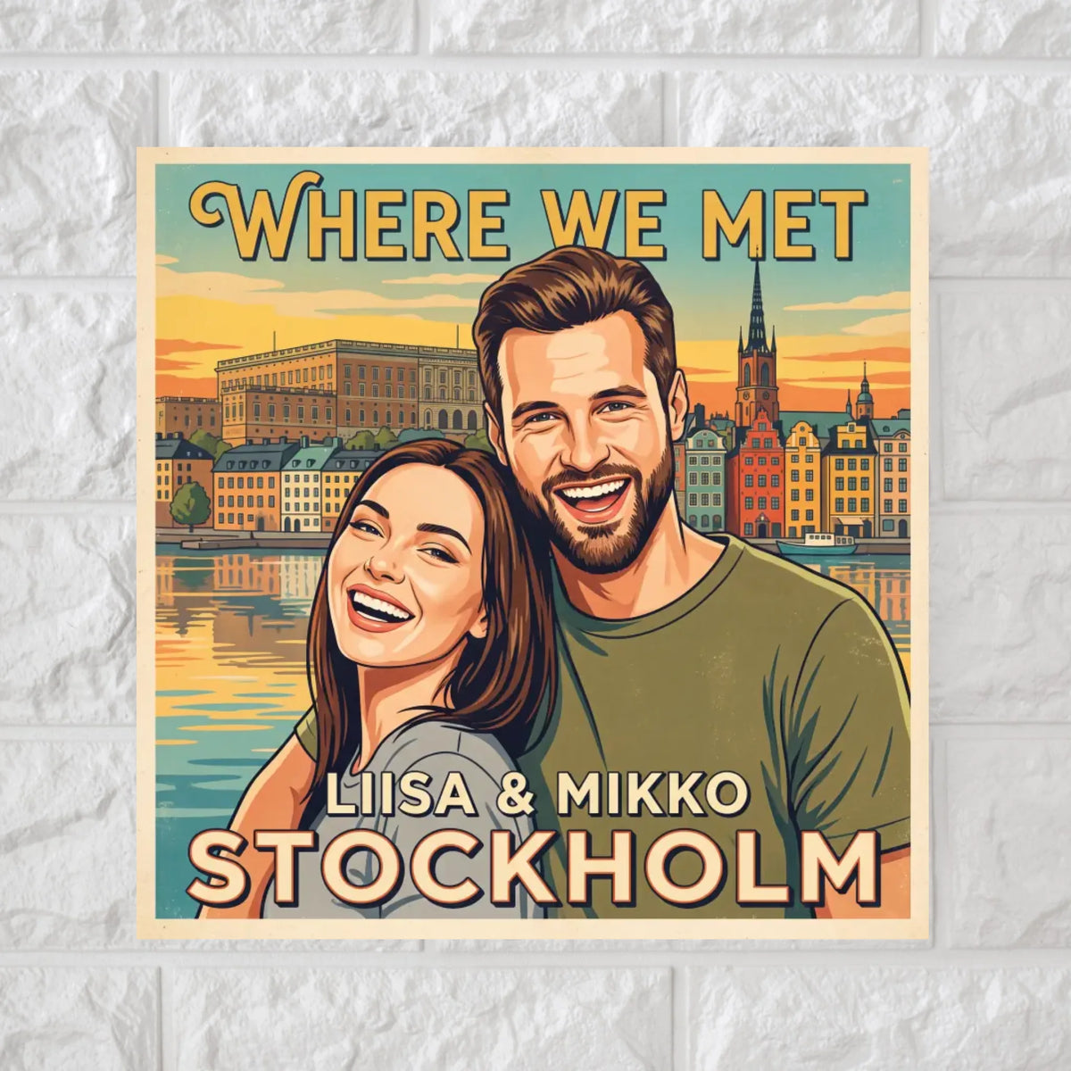 Where We Met – Personalized Vintage Couple & Place Square Canvas