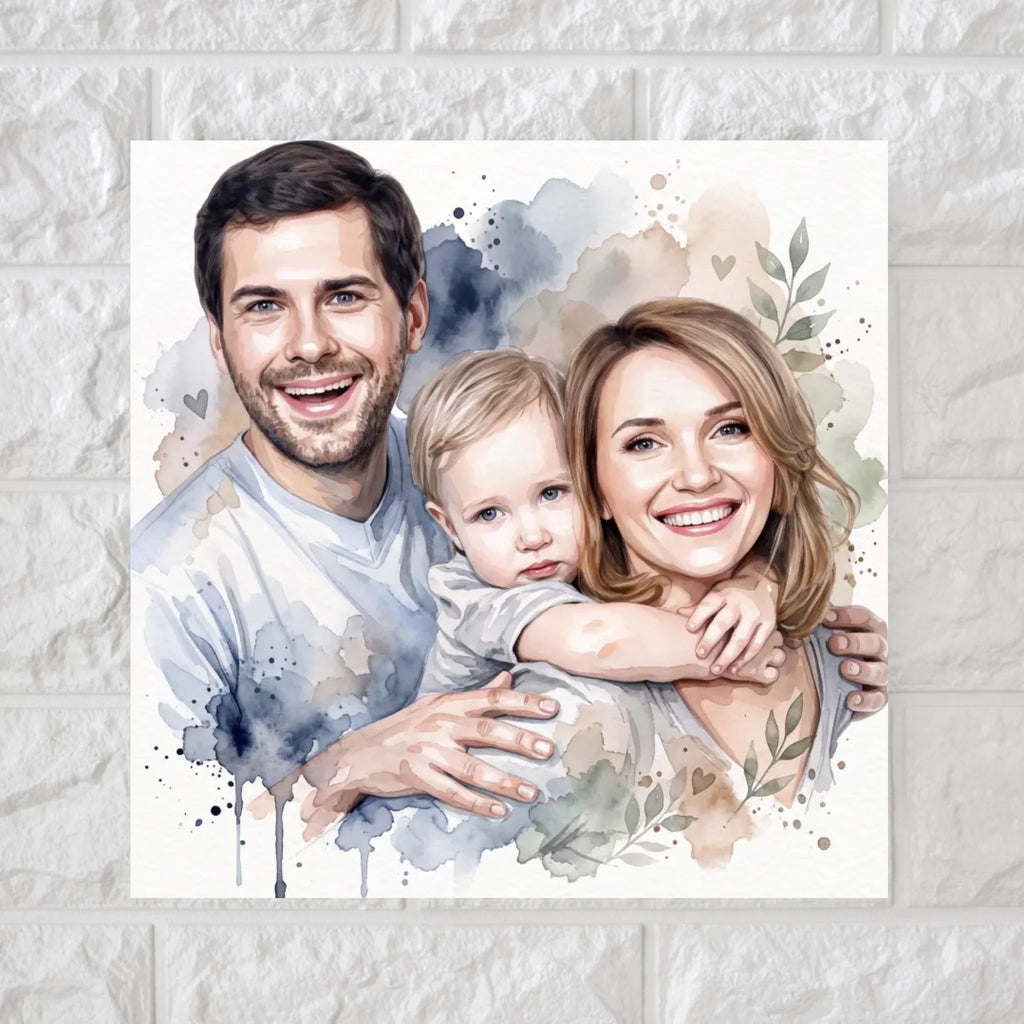 Family Watercolor Portrait Square Canvas